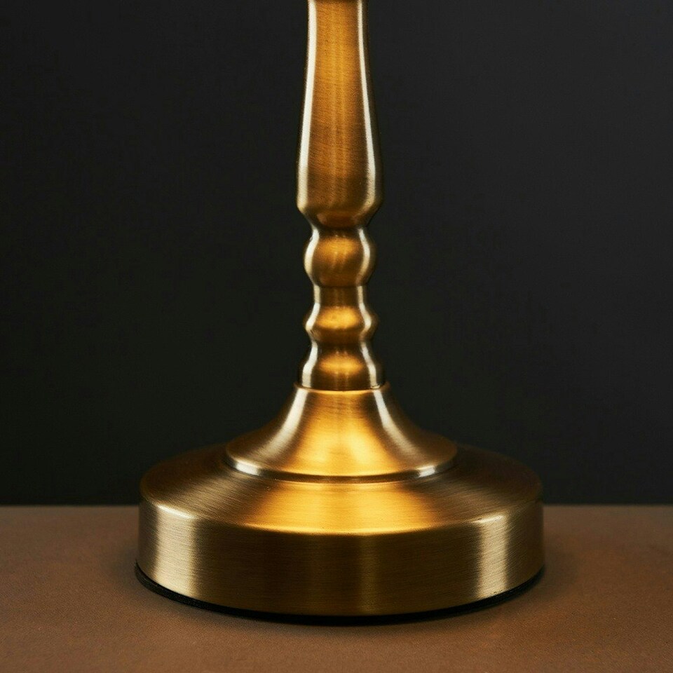 image 1 of ValueLights Vintage Antique Brass Touch Table Lamp With Pleated Cream Shade