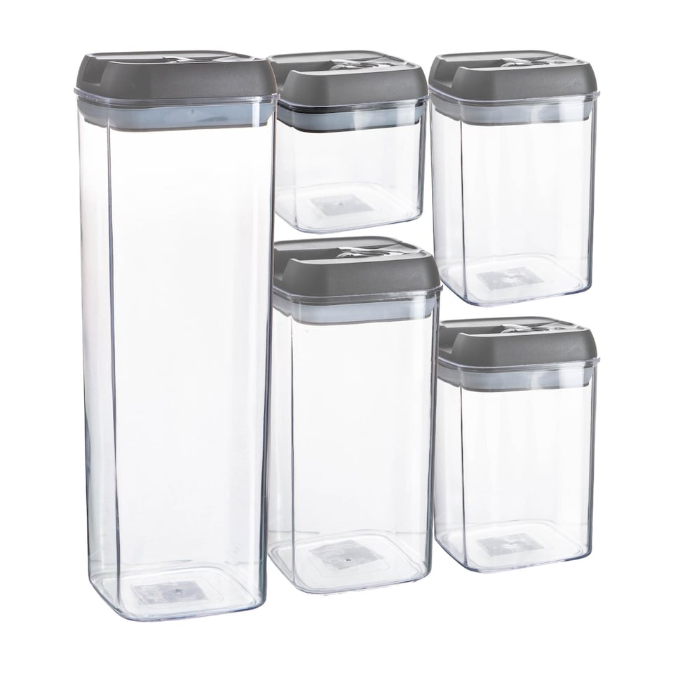 image 1 of Argon Tableware 5pc Food Storage Containers Set - Grey Airtight Plastic Storage Pantry Food Organiser with Flip Lock Lid 4 Sizes