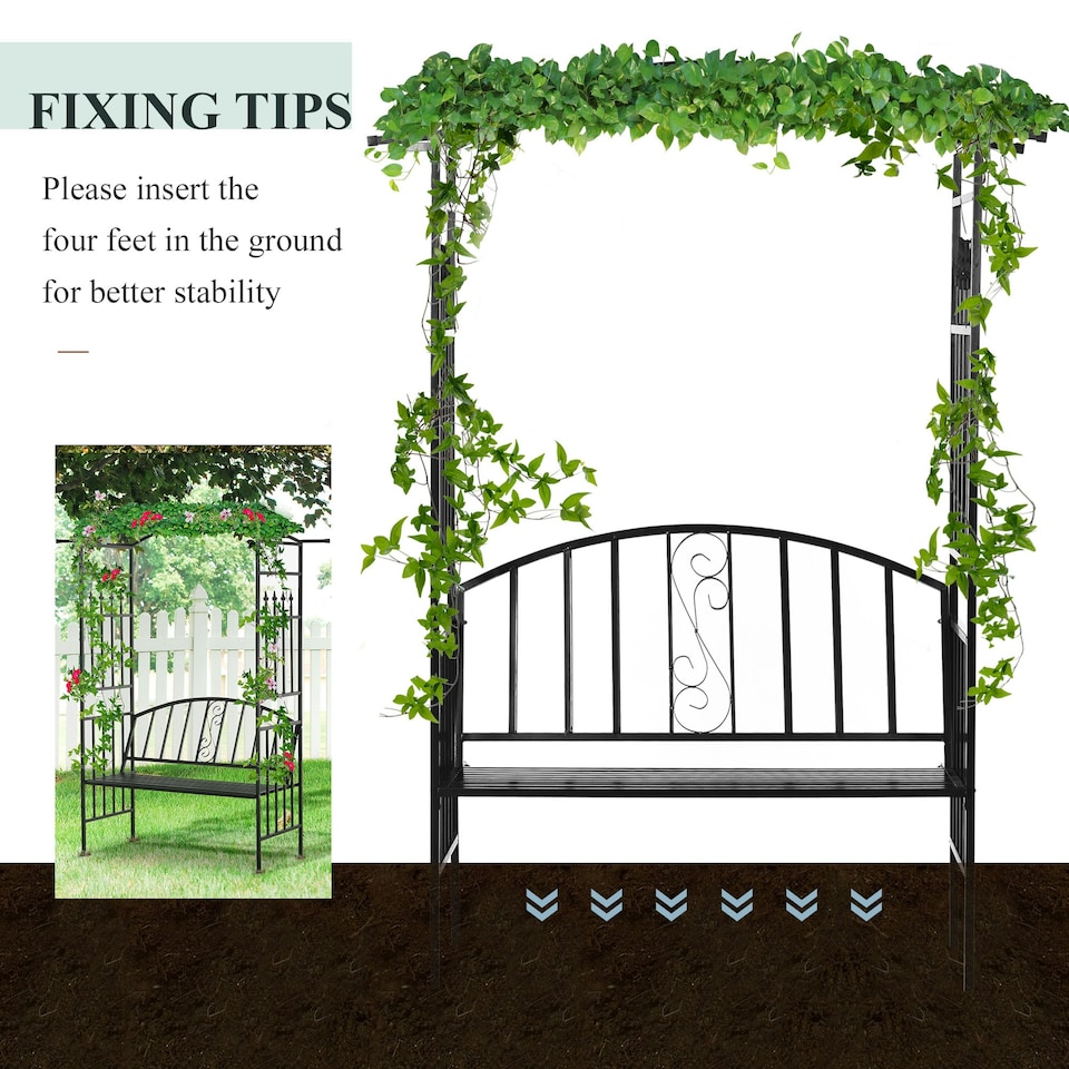 image 1 of Outsunny Garden Arbor Arch Metal Bench Loveseat Outdoor Decoration Patio
