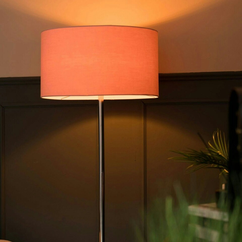 image 1 of ValueLights Silver Floor Lamp with Large Blush Pink Shade