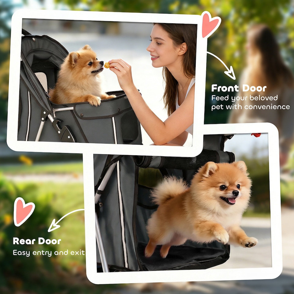 image 1 of PawHut Pet Stroller Carrier Foldable Deluxe Walk Travel Dog, Dark Grey | Grey | Dark Grey