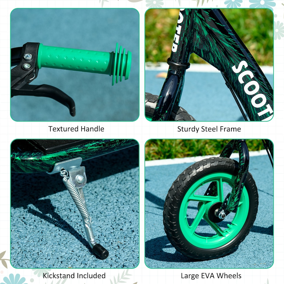 image 1 of AIYAPLAY Kids Scooter, Big Wheel Kick Scooter with Adjustable Height Handlebar, Non-slip Footplate, Rear Brake, Kickstand, for Kids 6-12 Years Old, Green | Green | Green