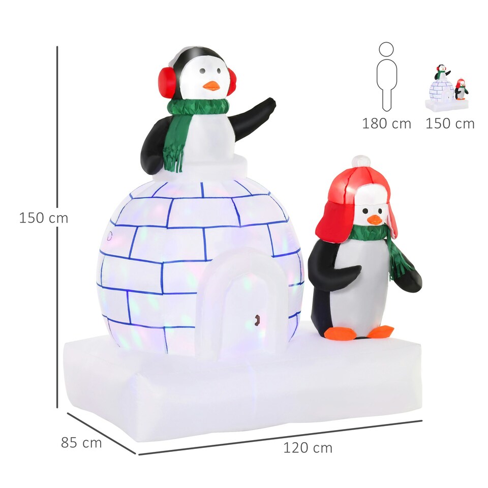 image 1 of HOMCOM 5ft Christmas Inflatable Two Penguins w/ Ice House for Garden Lawn