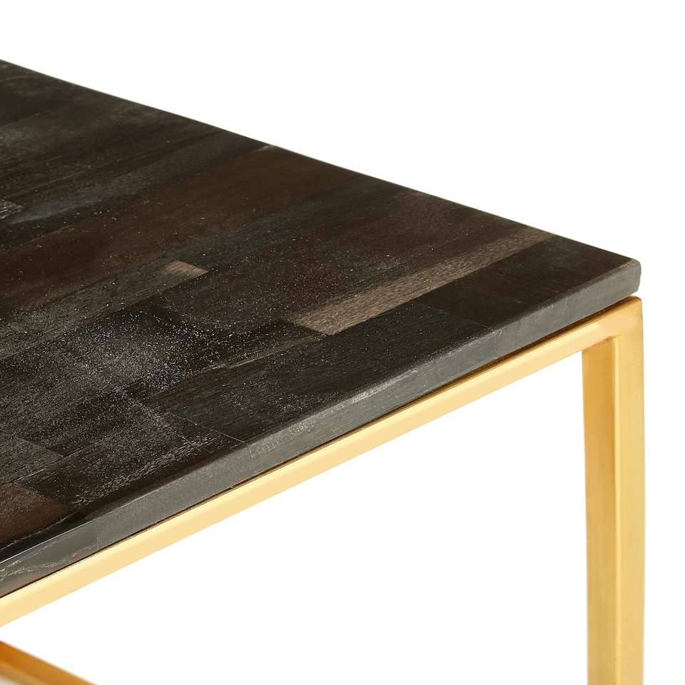image 1 of Steel Base Dark Petrified Wood Square Side Table, Wooden Top Small Bedside Table, Rustic Side Table Gold