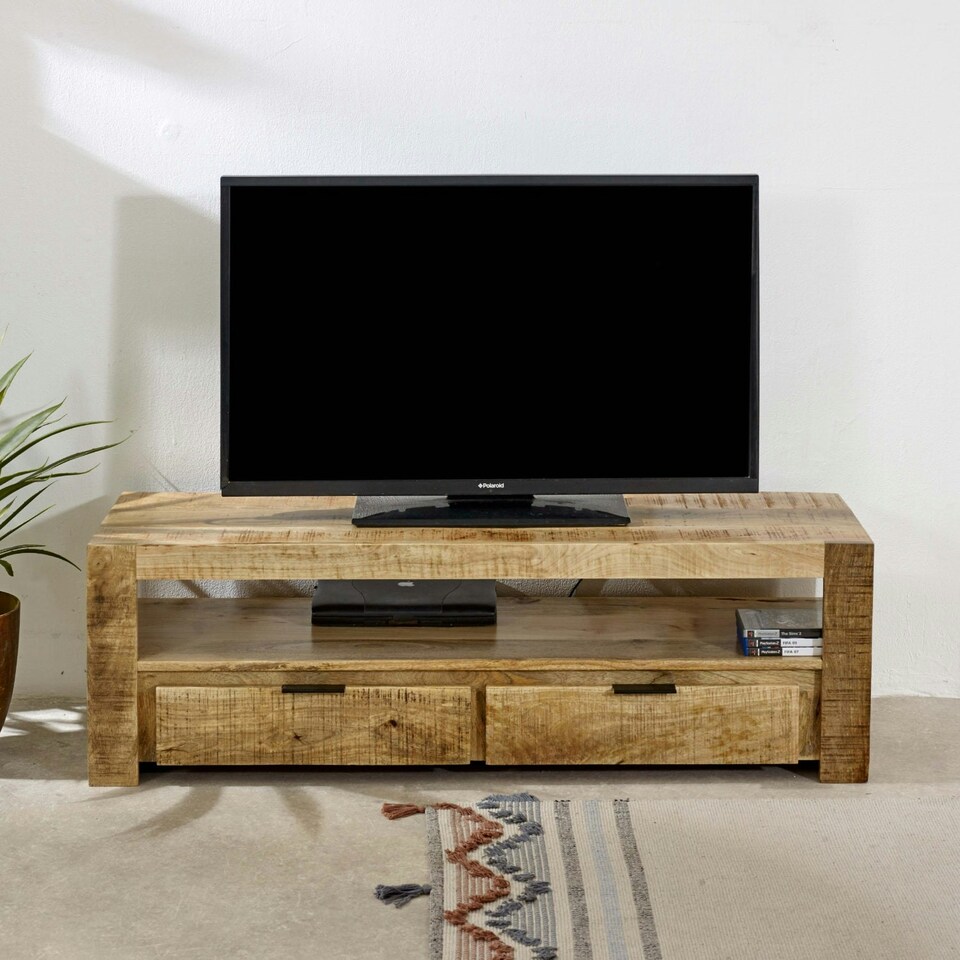 image 1 of Valor Mango Wooden Tv Stand With 2 Drawers Brown
