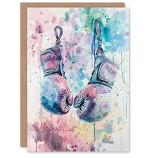 Boxing Gloves Pastel Watercolour Splash Him Her Birthday Card