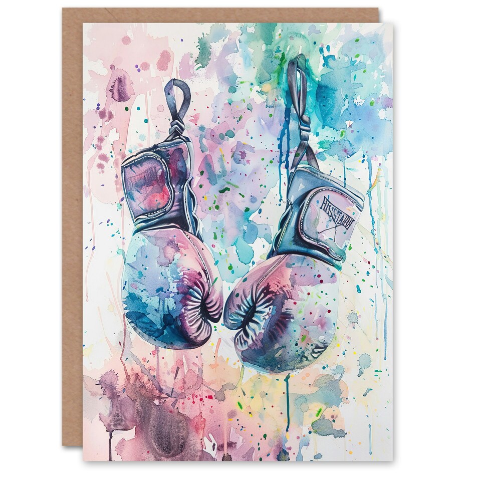 image 1 of Boxing Gloves Pastel Watercolour Splash Him Her Birthday Card