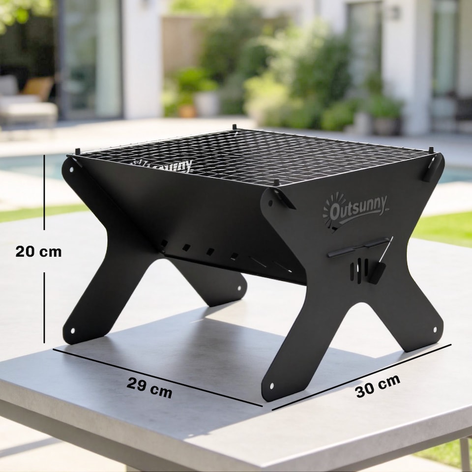 image 1 of Outsunny 2-In-1 Portable BBQ Grill and Camping Fire Pit with Gloves