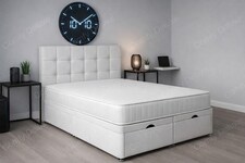 Storage White Plush Ottoman 6ft Superking Bed Set with Headboard and Mattress
