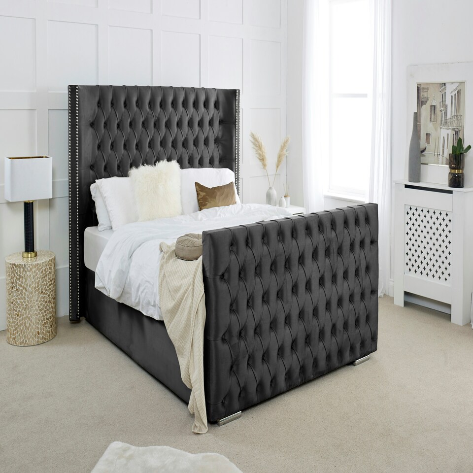 Meila Plush Double Bed Frame - Black