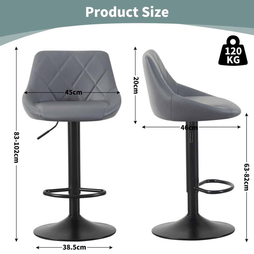 image 1 of MCC Direct Set of 2 Height Adjustable Bar Stool Kitchen Breakfast Chairs Stanley