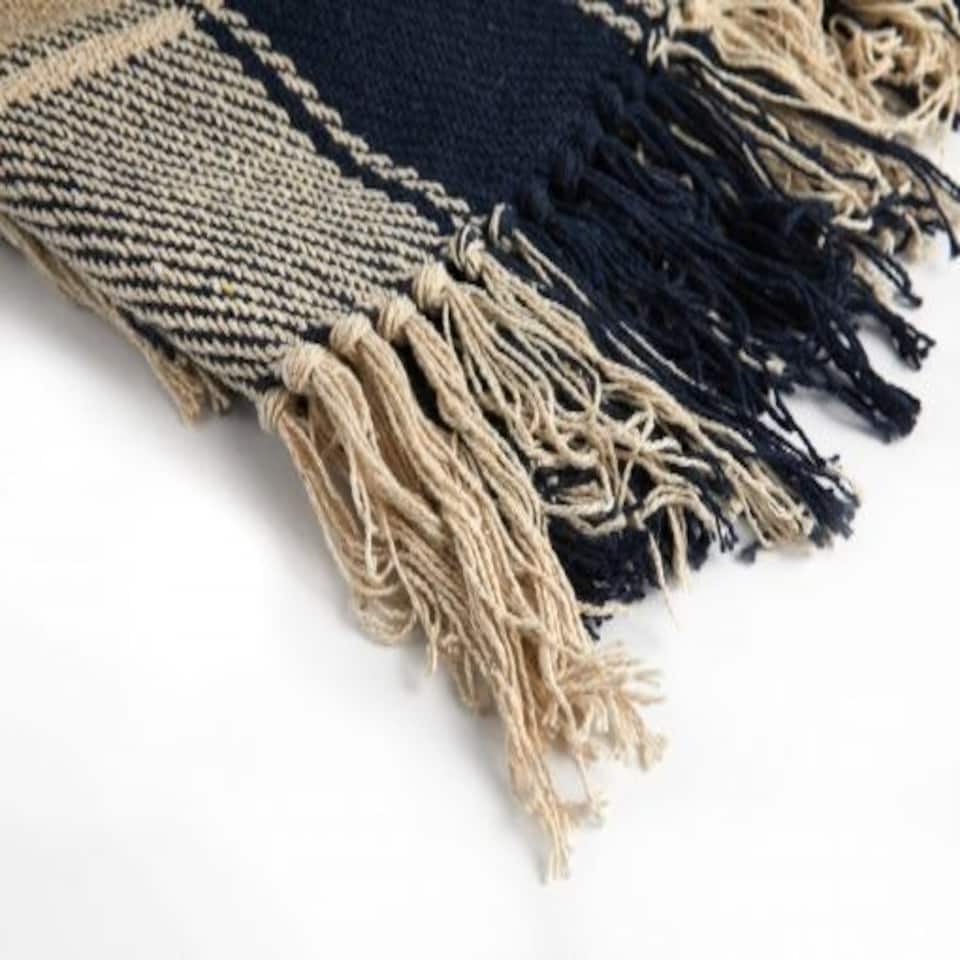 image 1 of Comfy Check Collection Recycled Cotton Throw in Navy (70" x 100") Blue | Blue