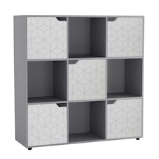 9-Cube Shelving Unit With Geo Doors - Square | Grey | Grey & White | 1