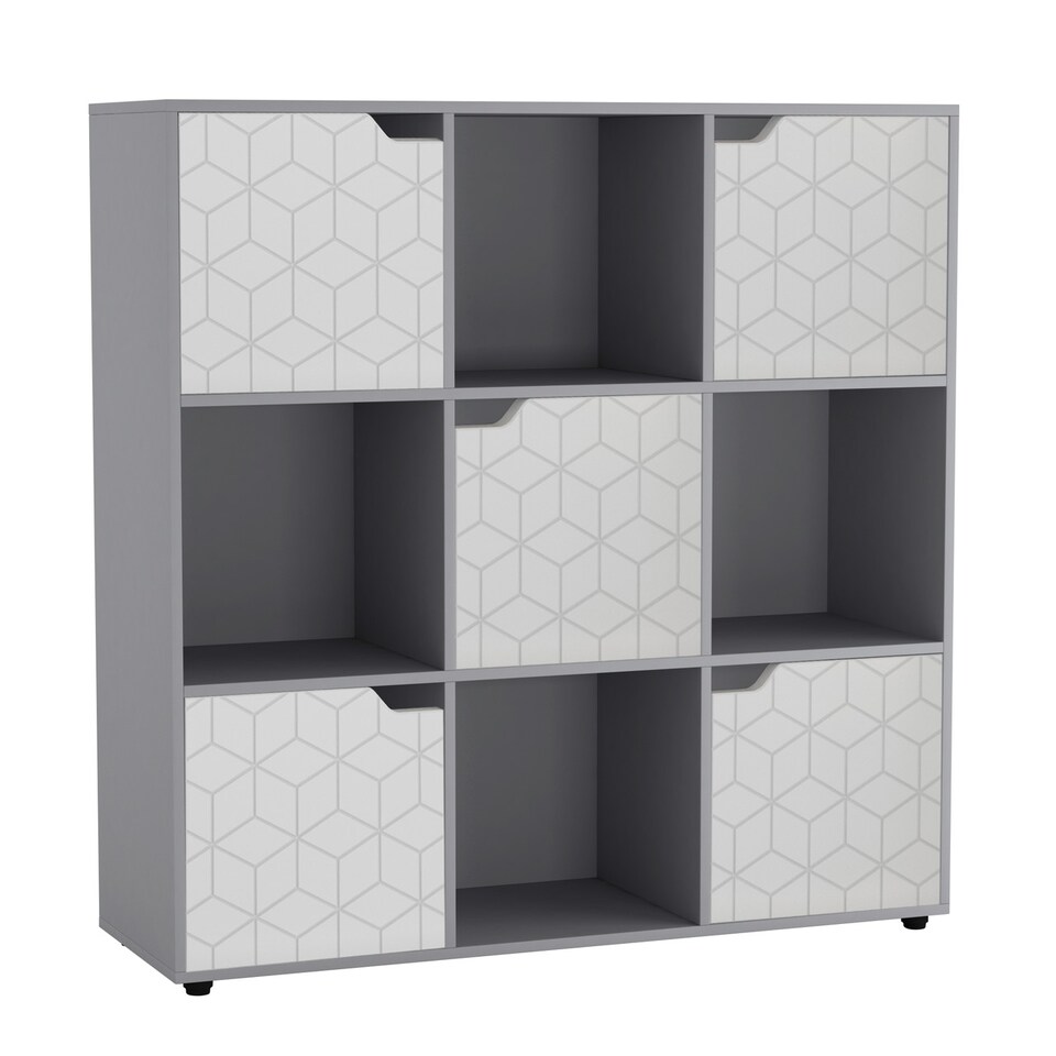 image 1 of 9-Cube Shelving Unit With Geo Doors - Square | Grey | Grey & White | 1