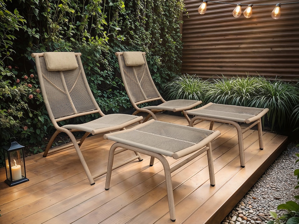 image 1 of SOLACE+CO Esen Garden Lounge Chair with Footstool Beige