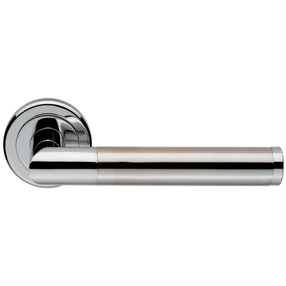Loops PAIR Sectional Round Bar Lever on Round Rose Concealed Fix Polished Satin Chrome