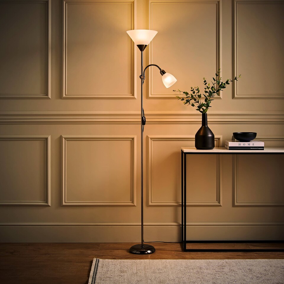 image 1 of ValueLights Mozz Black Chrome Mother and Child Floor Lamp | Black