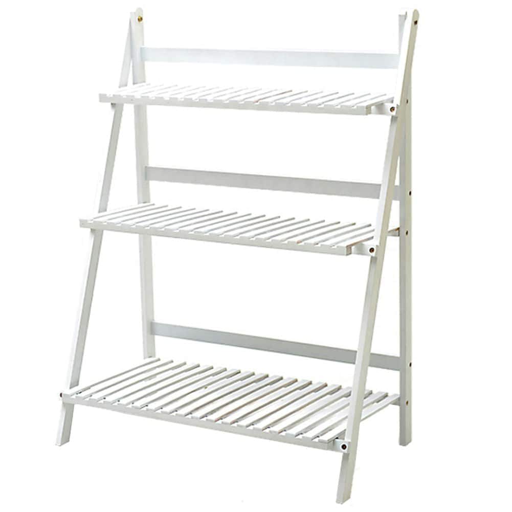 Living and Home 3-Tier Foldable Wooden Ladder Shelf White