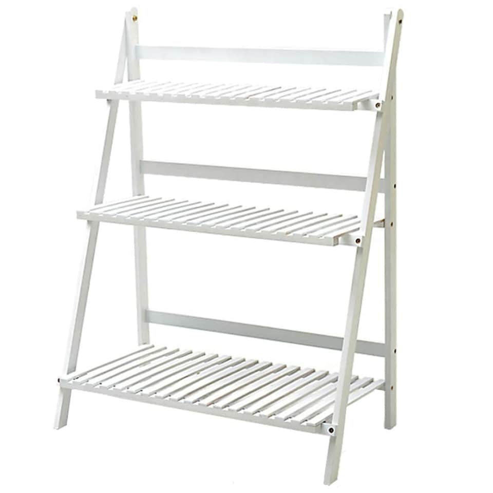image 1 of Living and Home 3-Tier Foldable Wooden Ladder Shelf White