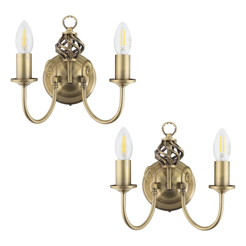 image 1 of Set of 2 Barley Twist - Antique Brass Wall Lights | Yellow | 2