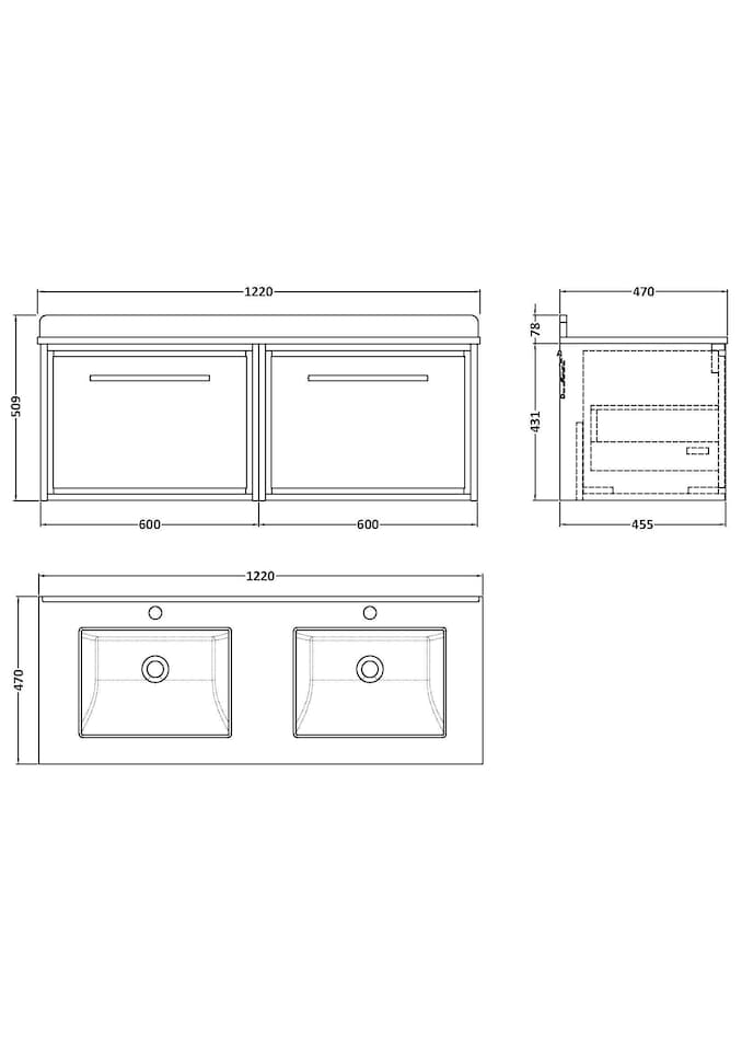 image 1 of Balterley Wall Hung Double Basin Vanity Unit with Marble Worktop Basins | Green | Reed Green | 509 x 1220 x 470mm