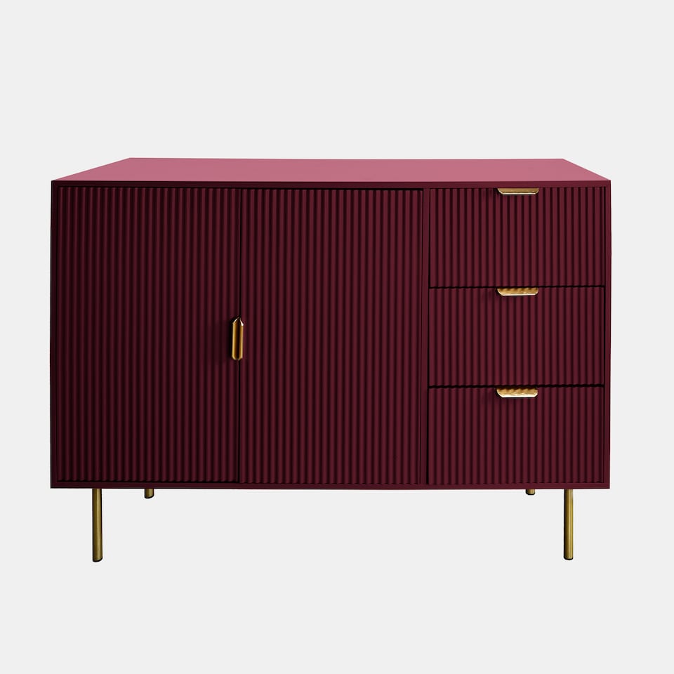 image 1 of OHS Ribbed Sideboard Table Modern Drawer Shelf Cabinet Storage