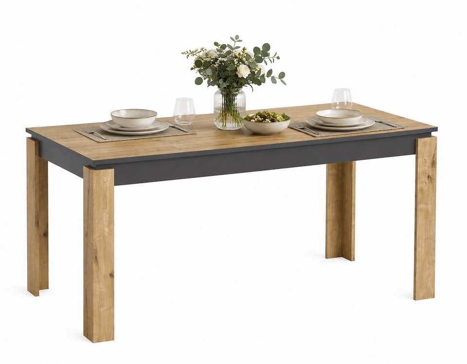 image 1 of Decorotika Manhattan Rectangular Dining Table for 6 - 80 cm H x 160 cm W x 80 cm D | Multi | Oak and Grey | 1