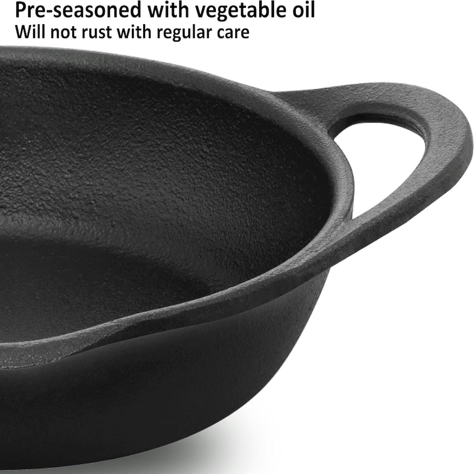 image 1 of Cast Iron Frying Pan, 24 cm Diameter, Cast Iron Skillet, Omlette Pan, Iron Frypan, Black