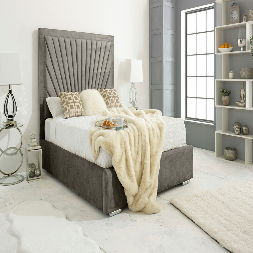 Downtown Plush Small Double Bed Frame - Grey