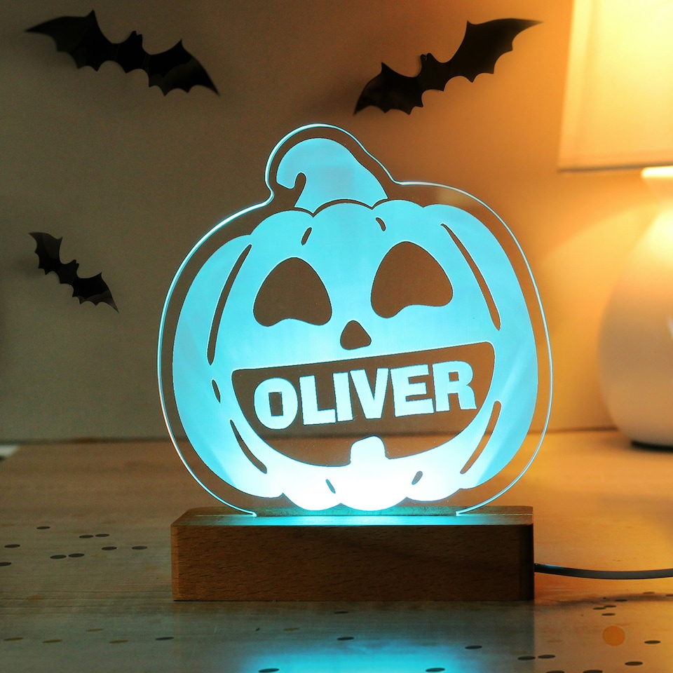 image 1 of Personalised Pumpkin Wooden LED Light
