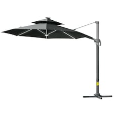 Outsunny 3m Cantilever Parasol Solar Lights Power Bank Base 360° Spin Dark Grey