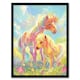 image 1 of Rainbow Ponies in Flower Meadow Cartoon Kids Black Framed Wall Art Print A4