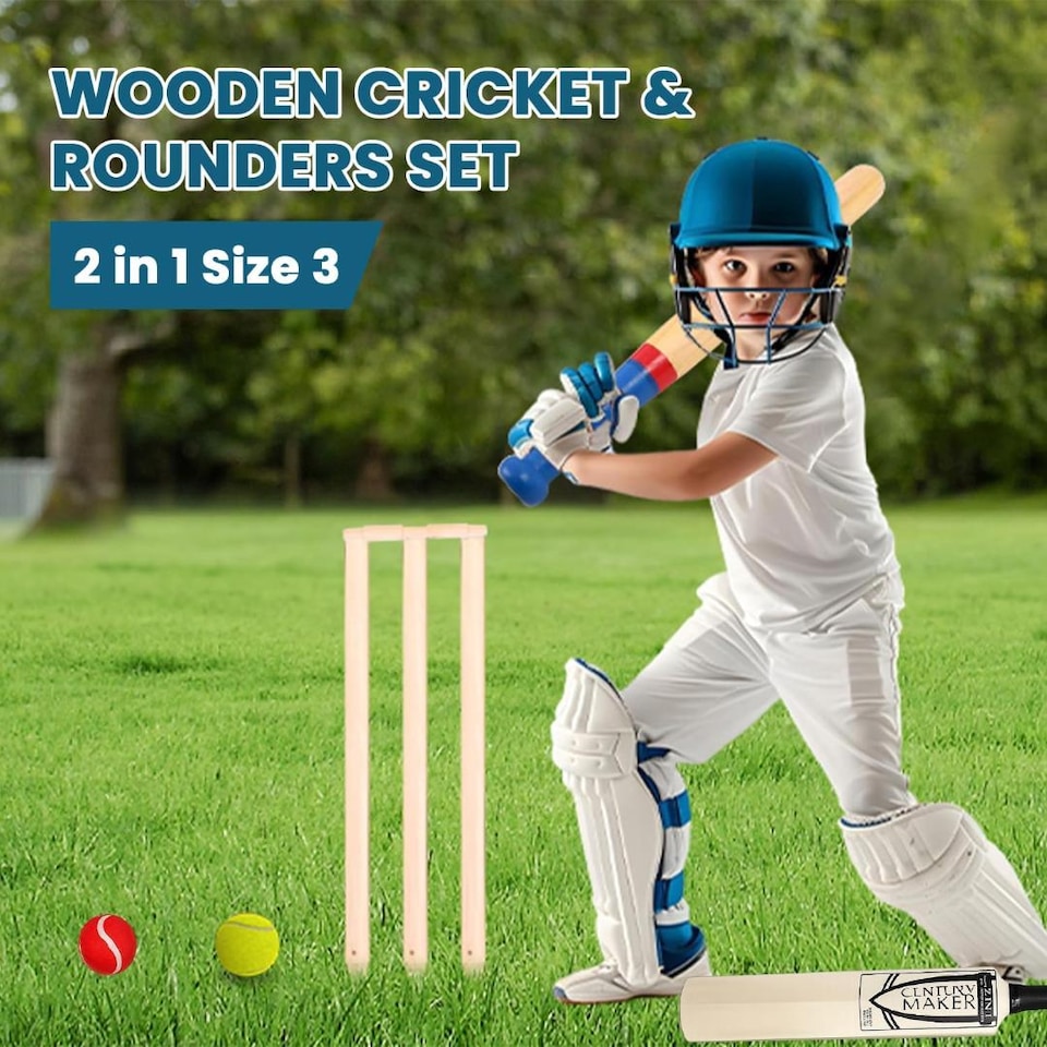 image 1 of BLUOM 2 in 1 Size 3 Cricket Set And Rounder Set With Mesh Carry Bag Outdoor Garden Games Fun