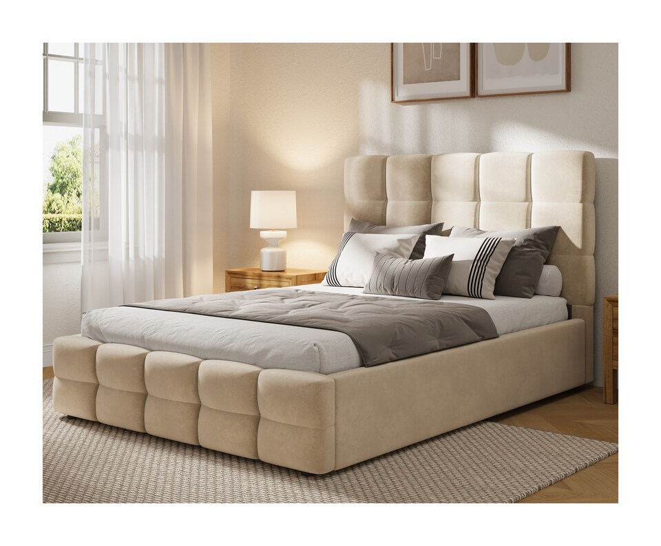 image 1 of Ezysleep Windsor Soft Touch Velvet Upholstered Gas Lift Ottoman Bed Frame | Cream | Cream