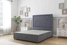 Sloomy Somerset Steel Plush Divan Bed Base 2 Drawers Same Side With 26 Inch Strutted Headboard | Grey | Steel | King | 1