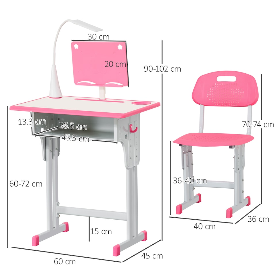 image 1 of HOMCOM Kids Desk and Chair Set with Drawer, Book Stand, Pen Slot