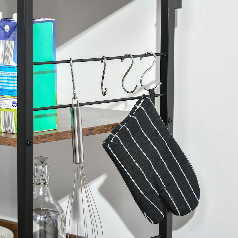 image 1 of HOMCOM 4-Tier Baker's Rack with Storage, Microwave Stand with 4 Hooks