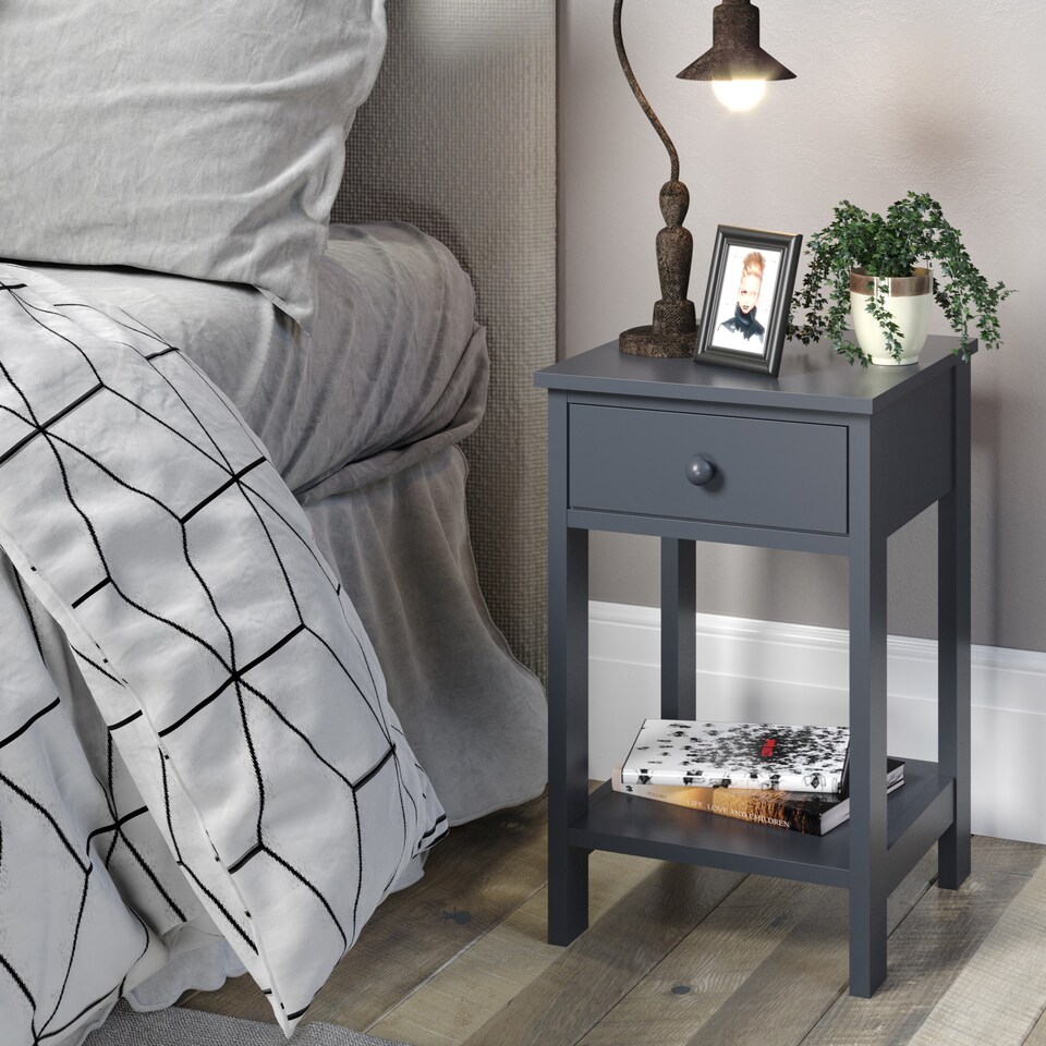 image 1 of Options 1 Drawer Petite Bedside Cabinet - Shaker-Style Nightstand for Bedrooms | Blue | Blue | 1