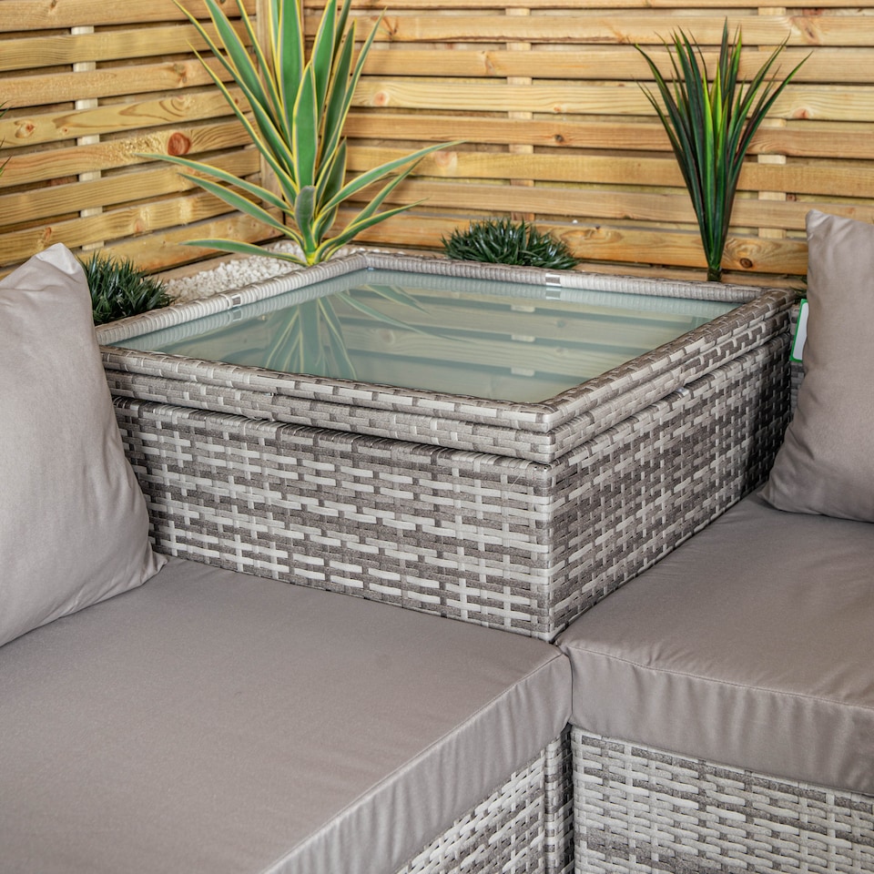 image 1 of Samuel Alexander 4 Seater Grey Rattan Chair Garden Sofa Set with Glass Table Top Corner Furniture