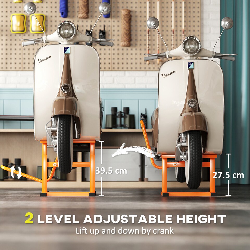 image 1 of DURHAND 150KG Steel Motorcycle Lift Rubber Platform, Crank Lift Manual Repair Clean Hoist Table Assist Off-Road Dirt Bike Stand, 27.5/39.5H cm, Orange