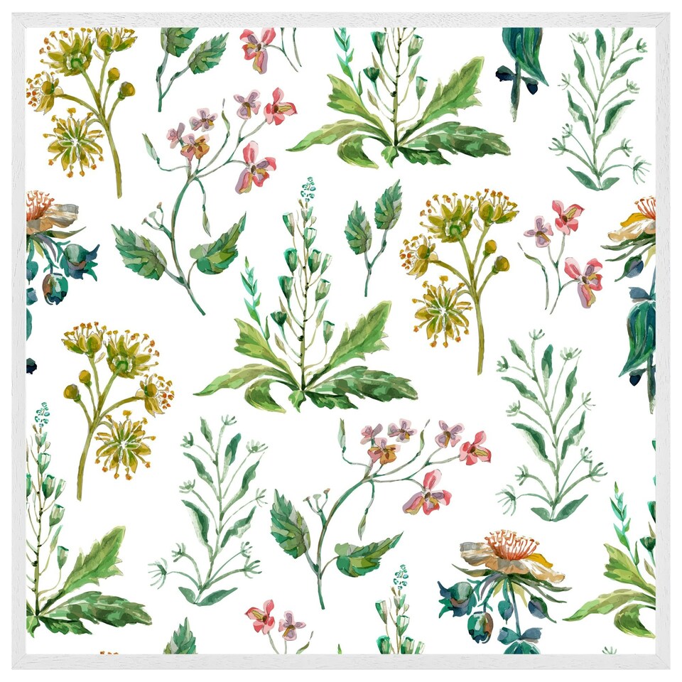 image 1 of Watercolour leaves & flowers (Picture Frame) White | XL