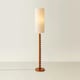 image 3 of ValueLights Wyatt Natural Linen Tall Lamp Shade Walnut Wood Bobbin Floor Lamp | Cream
