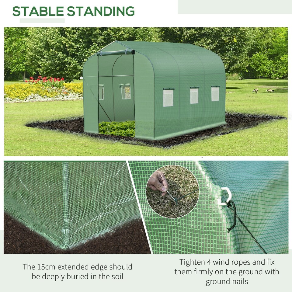 image 1 of Outsunny 3 x 2 M Walk in Polytunnel Greenhouse Galvanised Steel w/ Zipped Door