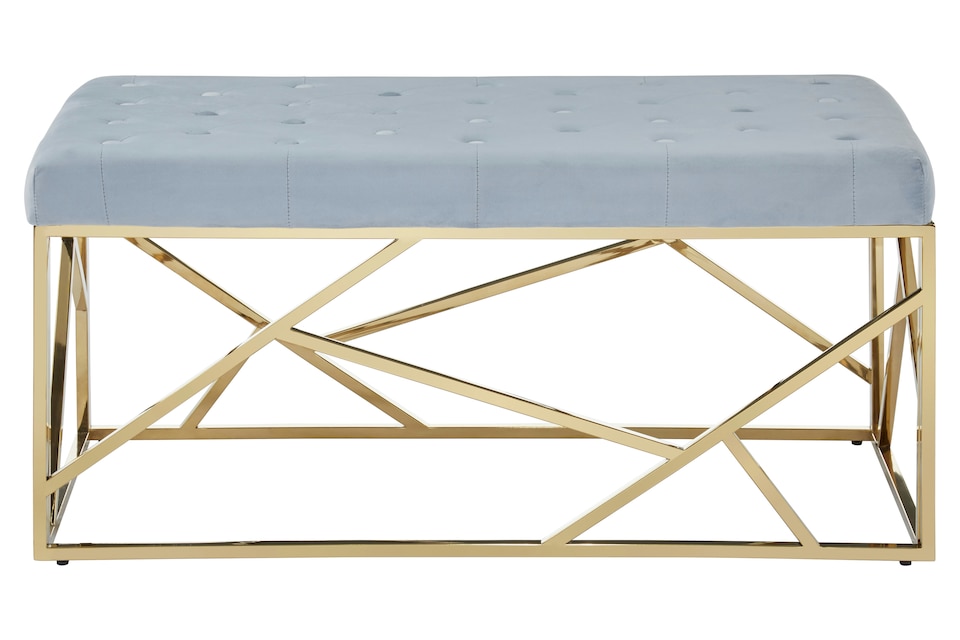 image 1 of Luxe Gold And Powder Blue Velvet Bench, Stylish Garden Bench For Outdoor, Accent Dining Bench For Diningroom | Blue