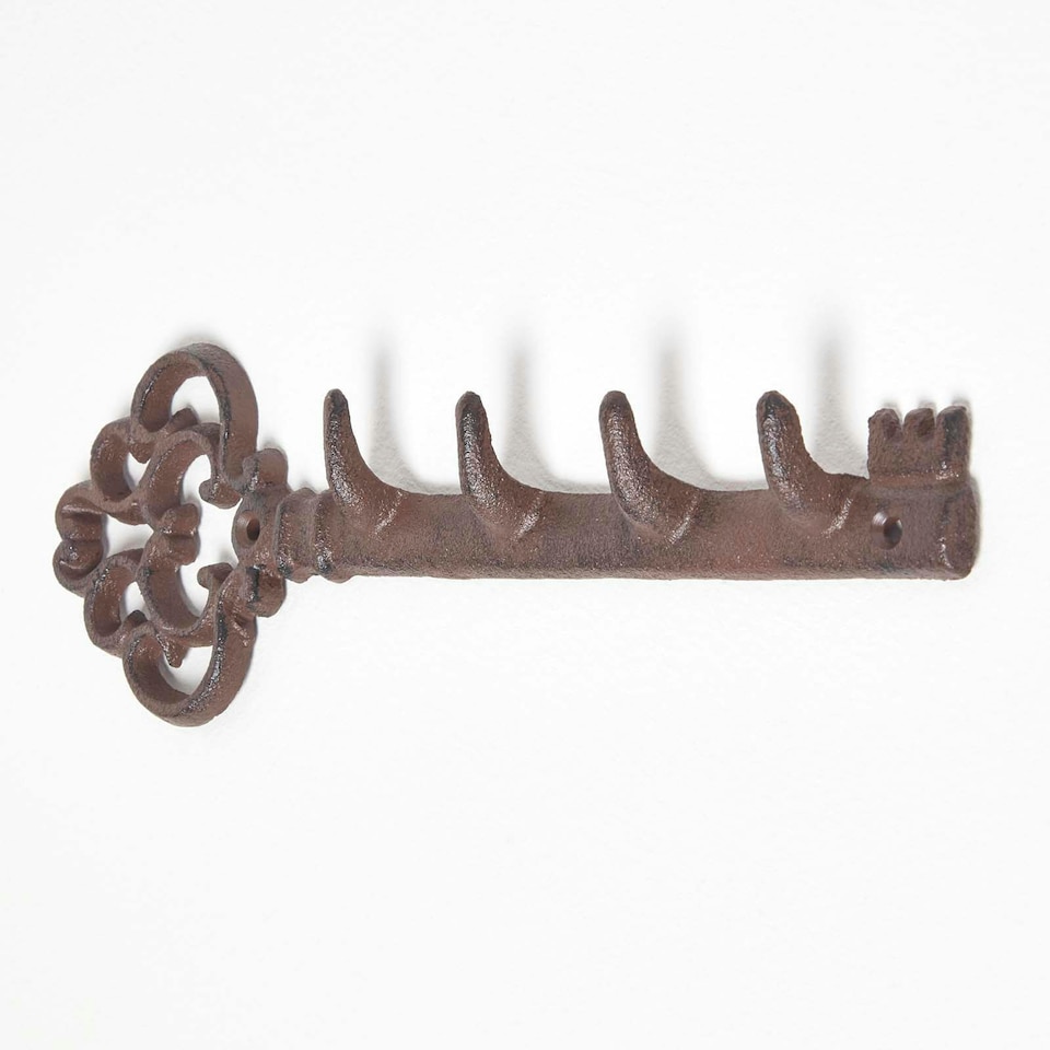 image 1 of Homescapes Ornate Vintage Key Cast Iron Wall Hook Brown | One Size