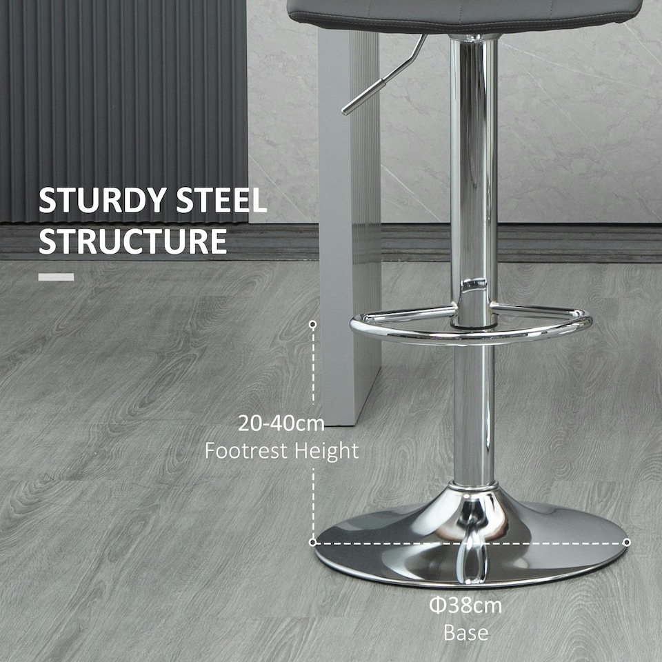 image 1 of HOMCOM Bar Stools Set of 2 Adjustable Counter Barstools W/ Footrest Grey