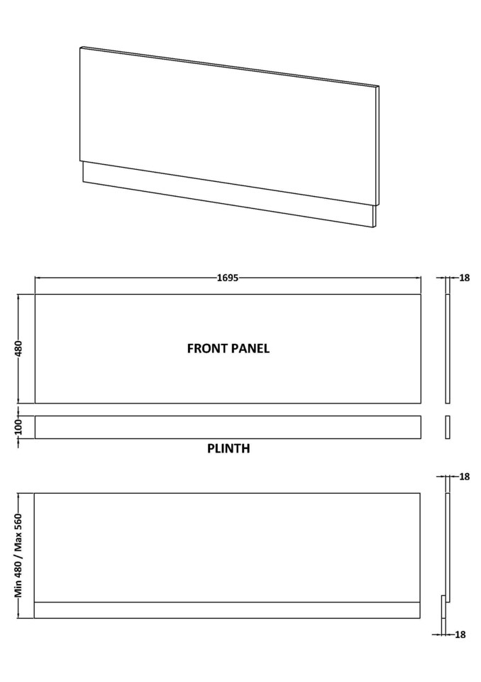 image 1 of Balterley Edge/Power Straight Front Bath Panel & Plinth | Blue | Midnight Blue | 1