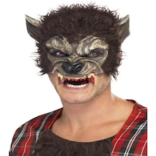 Werewolf Half Face Latex Mask - Brown - with Fur & Teeth - 22711