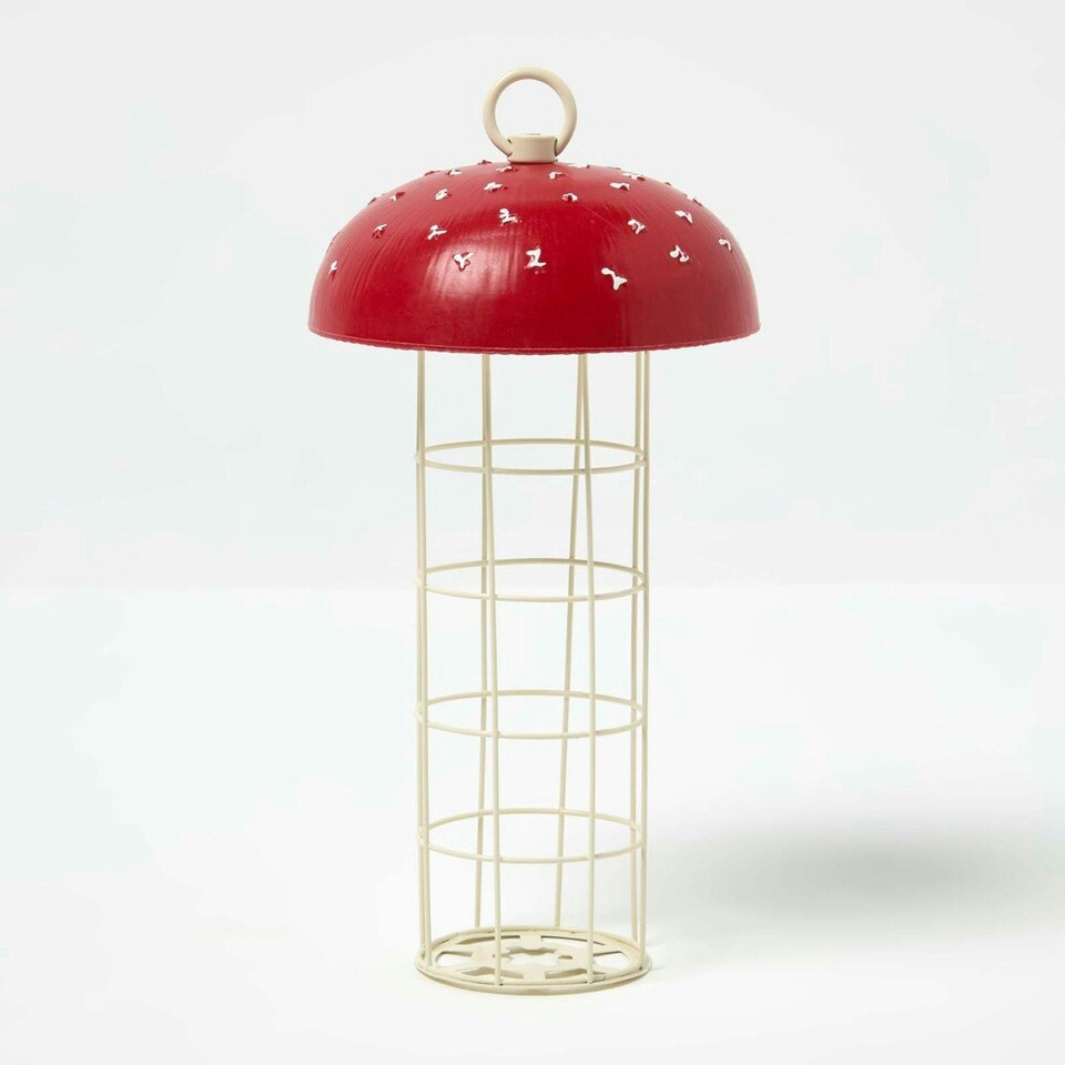 image 1 of Homescapes Tall Red Mushroom Hanging Bird Feeder