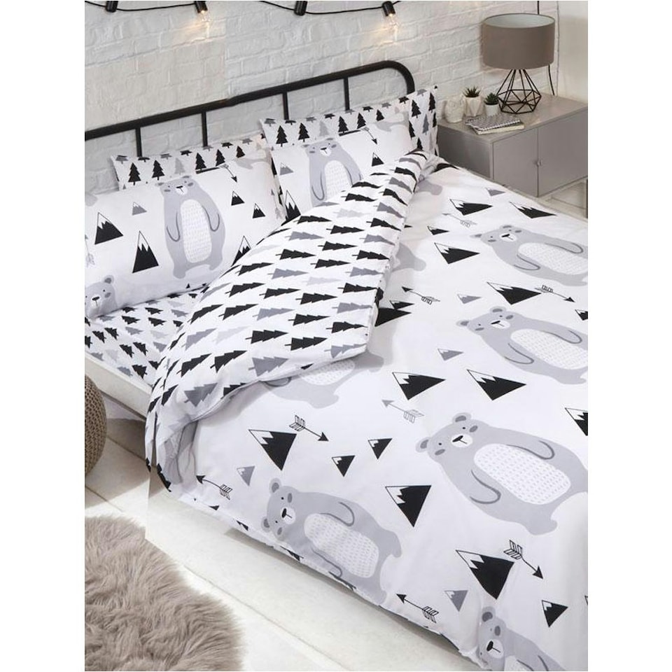 image 1 of PriceRightHome Scandi Bear Duvet Cover Set - Grey/Black/White - Junior | Grey | Toddler